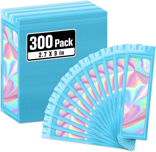 Vista 24 de ANZNKU Paquete de 300 bolsas multicolor para bolígrafos, bolsas holográficas de Mylar con ventana transparente, bolsas de embalaje a prueba