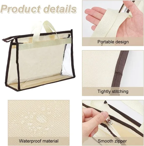 Vista 3 de PH PandaHall Paquete de 5 bolsas antipolvo para bolsas, organizador transparente de almacenamiento de bolsos, bolsa colgante con asa de cremallera