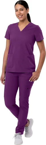 Vista 5 de Adar - Uniforme tipo filipina, con camisa de cuello en V y pantalones con bolsillos tipo cargo, para mujer