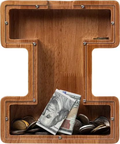 Vista 59 de Alcancía para niños y niñas, alcancía de madera con letra grande del alfabeto con inicial A, banco de monedas, regalos divertidos para cumpleaños