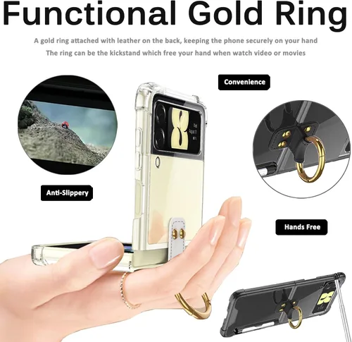 Vista 4 de Miimall Funda compatible con Samsung Galaxy Z Flip 4 2022 con bolígrafo, funda ultradelgada Flip 4 con soporte para anillo, TPU suave + PC, a prueba