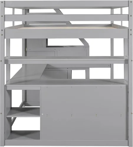 Vista 7 de Harper & Bright Designs Cama Loft de Madera Tamaño Full con Escaleras y Cajones para Almacenamiento, Marco de Cama Loft Moderno con Escritorio