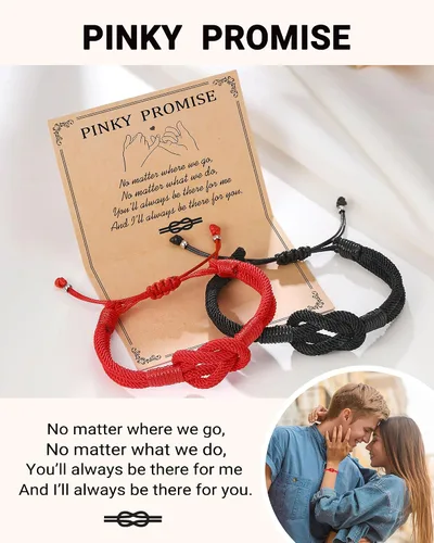 Vista 5 de Eryuor Pinky - Pulseras de nudo de promesa, regalos para parejas, Navidad, aniversario, día de San Valentín, regalos para hombres, mujeres, novio