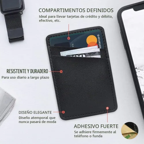 Vista 2 de Cartera de cuero para teléfono, soporte adhesivo para tarjetas de crédito para funda de teléfono, compatible con iPhone, Samsung, Android y todos