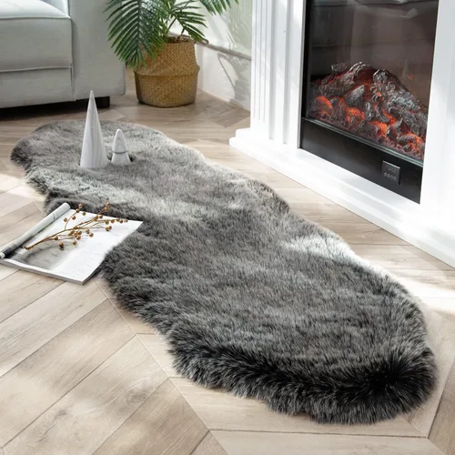 Vista 19 de Ashler HOME DECO Funda de piel sintética de zorro suave para silla, alfombra para dormitorio, suelo, sofá, sala de estar, color negro y blanco, 2 x