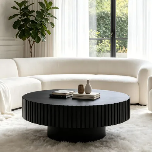 Vista 12 de Mesa de centro redonda de 39 pulgadas, patrón de imitación de mármol para sala de estar, pequeñas y modernas mesas de café bajas de piedra, centro