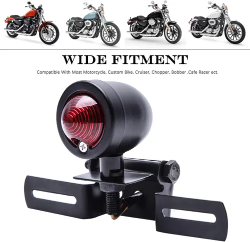 Vista 4 de DREAMIZER Luz trasera de motocicleta negra de 12 V, lámpara de parada de freno con soporte para placa de matrícula compatible con Bobber Chopper