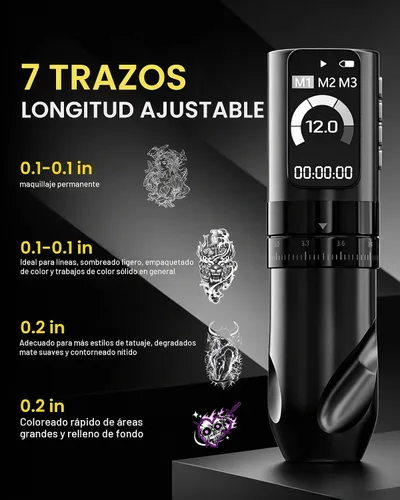 Vista 6 de Wireless Tattoo Gun Kit For Beginners, 7 Adjustable Strokes Black Single Battery