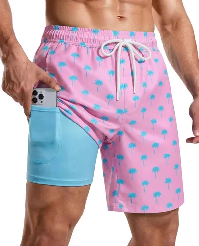 Vista 19 de Bañador para hombre con forro de compresión de 7 pulgadas B-rayas azul-blancas