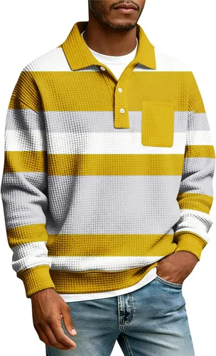 Vista 35 de Camisas de manga larga con botones a cuadros para hombre, con cuello de manga larga, estilo casual, elegante, a cuadros