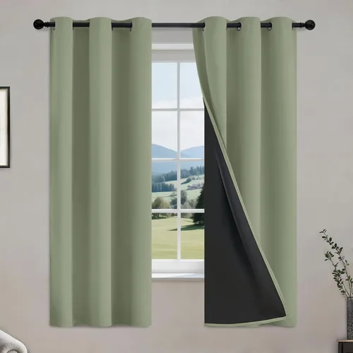 Vista 35 de COSVIYA Cortinas 100% de opacidad para dormitorio con forro negro, bloqueo de luz completa, aislamiento térmico y ojales, tratamiento de ventana