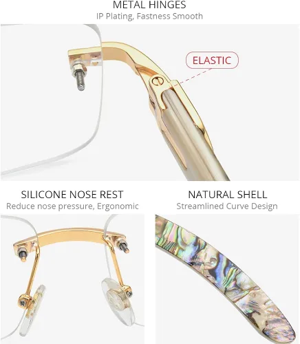 Vista 3 de HEPIDEM 100% Really Buffalo Horn Mejillón Shell Rimless Gafas Marco 908