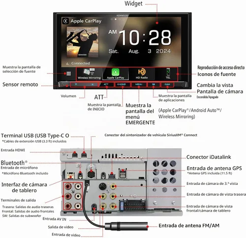 Vista 4 de KENWOOD DMX908S EXCELON Receptor multimedia digital con pantalla táctil LCD de 6.95 pulgadas, Apple CarPlay inalámbrico y Android Auto, doble Din