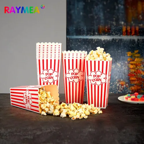 Vista 7 de Contenedores desechables de 46 onzas de cartón a rayas rojas y blancas para noche de cine (paquete de 12)