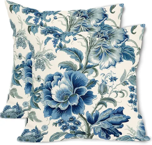 Vista 9 de Fundas de cojín decorativas primavera-verano 40x40 cm, juego de 2 fundas de cojín verdes con flores botánicas, fundas de cojín decorativas para Aqua
