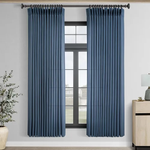 Vista 58 de Cortinas de lino de 63 pulgadas, juego de 2 paneles para sala de estar, beige natural, cortinas con pliegues pellizco entrenadas con memoria