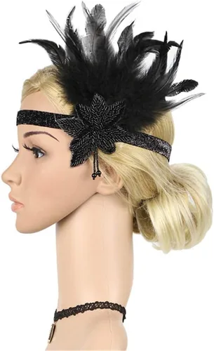 Vista 2 de Diadema Art Deco de los años 20 con plumas estilo flapper Roaring 20s Great Gatsby para mujer