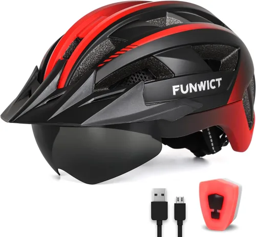 Vista 16 de Casco de bicicleta para adultos con visera y gafas para hombres y mujeres, casco de bicicleta de montaña y carretera, casco de ciclismo con luz