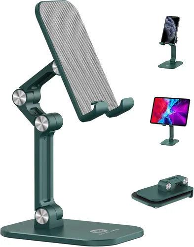 Vista 14 de Soporte para teléfono OCYCLONE, soporte para celular plegable con altura y ángulo ajustables para escritorio, soporte para iPhone más alto Beige