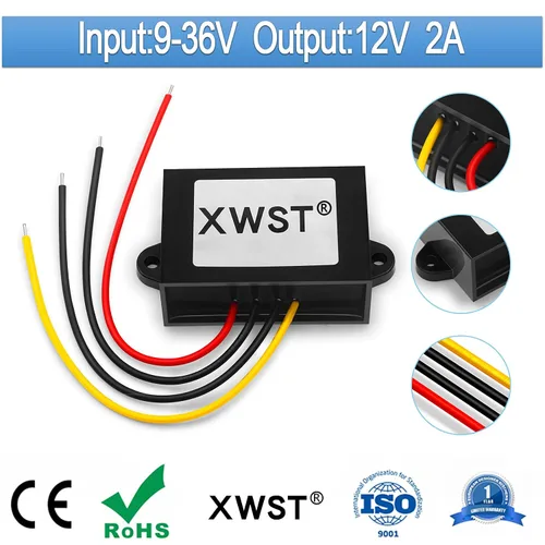 Vista 2 de Estabilizador de CC CC 9V-36V a 12V Boost Buck Convertidor 2A 24W Regulador de voltaje automático impermeable Módulo transformador de 12 V voltios
