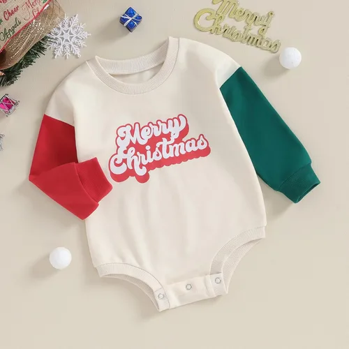 Vista 6 de Lamuusaa Traje de Navidad para bebé recién nacida, manga larga, bloque de color, sudadera de gran tamaño, ropa de otoño