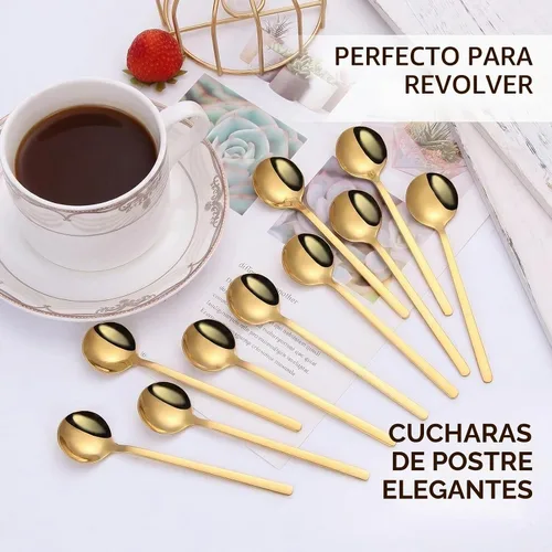 Vista 5 de Juego de 8 cucharas de café doradas de 5.24 pulgadas, cucharas de postre pequeñas de acero inoxidable de 5.24 pulgadas, cucharas de té SUS 304