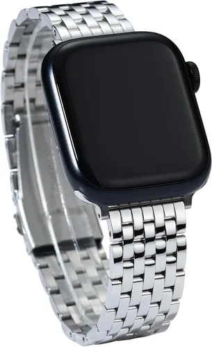 Vista 15 de Correa de reloj de siete eslabones para Apple Watch Series 11, 10, 9, 8, 7, 6, 5, 4, 3, 2, 1 y SE 3/2/1 para mujer, elegante correa de metal de Oro