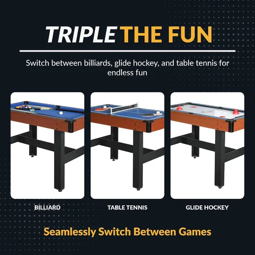 Vista 3 de Hathaway Triad - Mesa de juego múltiple – Mesa de billar de 48 pulgadas que ahorra espacio con tenis de mesa ligero y cubierta de mesa de hockey