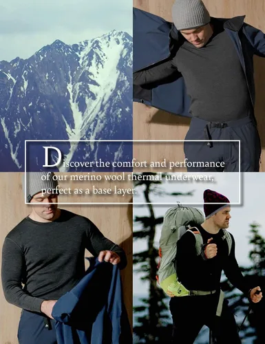 Vista 5 de LAPASA Men's 100% Merino Wool Base Layer Set M31/M126/M141/M144 Soft, itch-free long john thermal set with top & bottom, Lite, Midweight, and .Negro