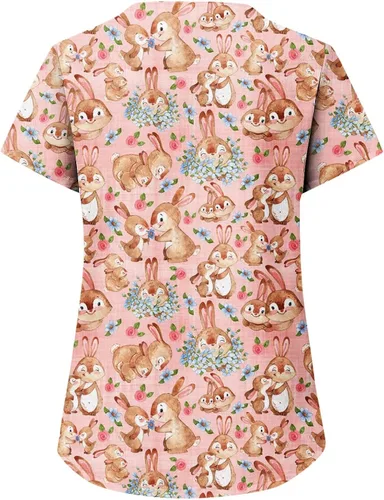 Vista 2 de Camisas de Pascua para mujer, blusa de manga corta, holgada, de moda, camisetas lindas con estampado de conejo, cuello redondo