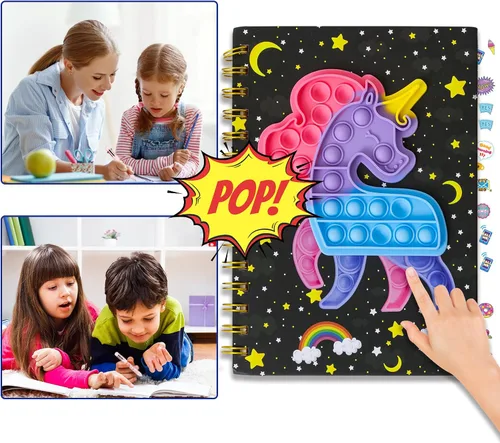 Vista 5 de windrio Cuaderno de burbujas para niños, cuaderno de burbujas para niñas, cuaderno de espiral para niños, diario de 8.1 x 5.7 pulgadas con 8