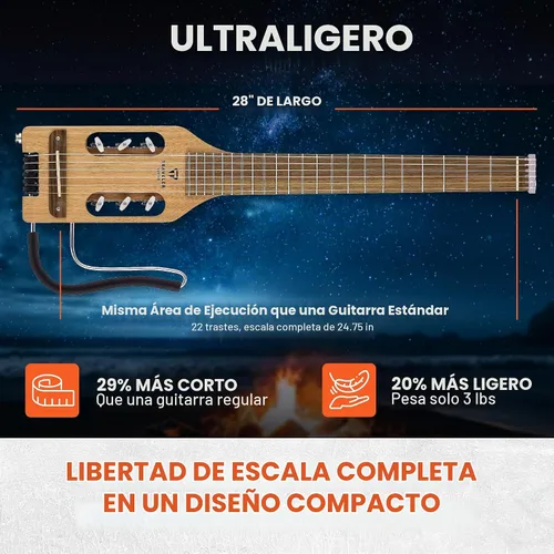 Vista 3 de Traveler Guitar Guitarra clásica ultraligera de 6 cuerdas, derecha, caoba (ULN MHSBW)