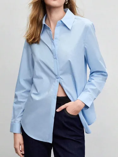 Vista 4 de Camisas de vestir con botones para mujer, camisas de manga larga para mujer, camisas de trabajo de algodón de ajuste regular para mujer