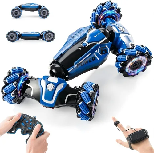 Vista 8 de Auto de acrobacias RC, auto de juguete con control remoto de 2.4 GHz, 4WD, con sensor de gestos, vehículos de doble cara, vehículo todo terreno que