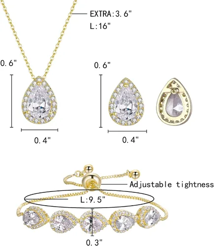 Vista 4 de EleQueen Women's Cubic Zirconia Crystal Teardrop Necklace Earrings Bracelet Wedding Party Jewelry Sets for Bride Bridemaids