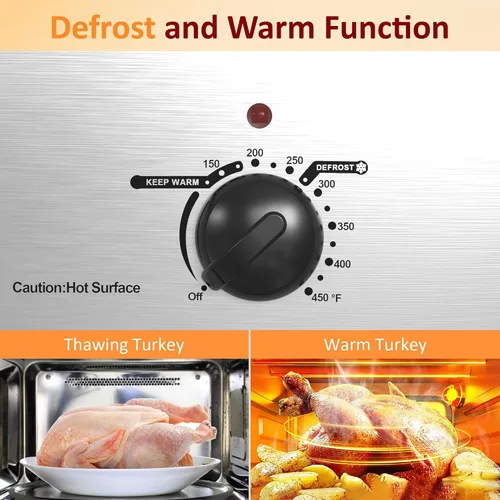 Vista 7 de Sunvivi Horno asador eléctrico con tapa visible, horno asador de pavo de 24 cuartos de galón con sartén y estante extraíbles, acero inoxidable