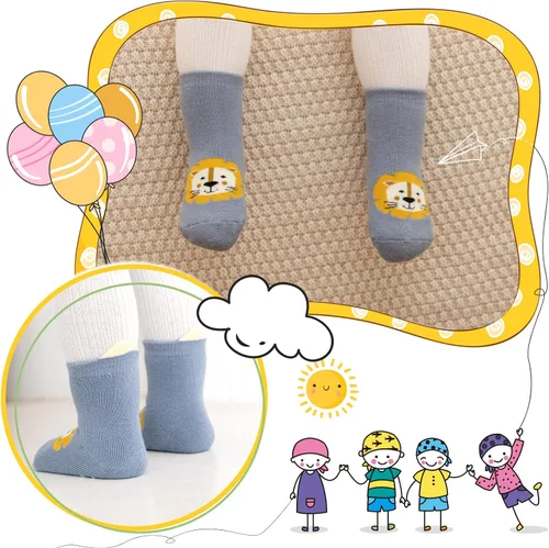 Vista 5 de Fanairy Calcetines unisex de algodón antideslizantes para bebé, niño y niña, con agarres, paquete de 6