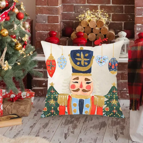 Vista 3 de Fundas de almohada navideñas de 18 x 18 pulgadas, decoración de cascanueces de Feliz Navidad, decoración de vacaciones, casa de campo, Navidad