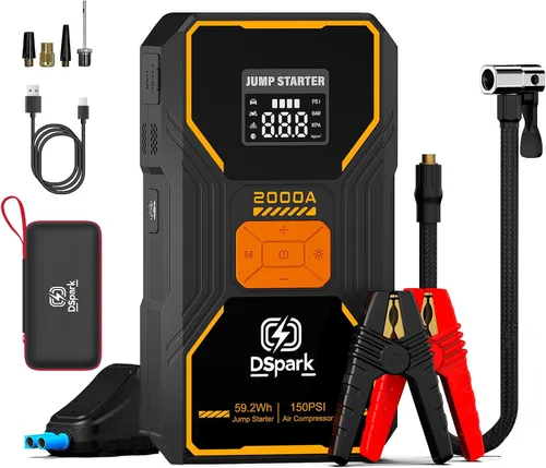 Vista 7 de Arrancador de coche compacto de 2000 A, ultra portátil y seguro para principiantes, para hasta 7.0 L de gasolina/6.5 L de diésel, caja de salto