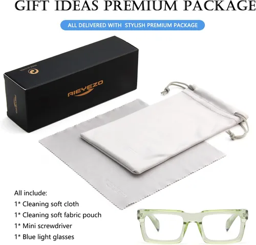 Vista 5 de AIEYEZO Gafas de luz azul para mujeres y hombres, marco cuadrado, color negro, rectangular, para computadora, juegos, bloqueo de luz azul