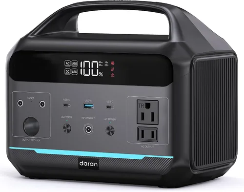 Vista 10 de DARAN Estación de energía portátil de 600 W (pico de 1200 W), generador solar LiFePO4 de 288 Wh con salidas de CA y CC, carga rápida de 2 horas