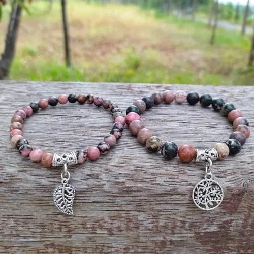 Vista 3 de YGLINE Pulseras de piedra curativa de yoga del árbol de la vida, juego de pulseras de reiki de piedra de chakra de loto multicapa, piedra natural