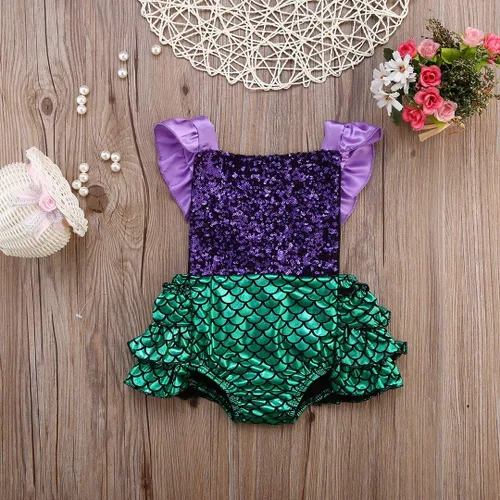 Vista 2 de Enterizo de sirena con lentejuelas para bebé niña, Morado