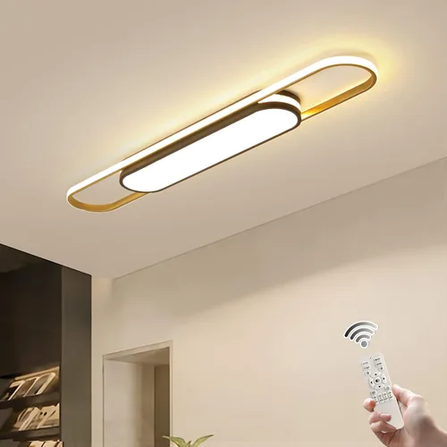 Vista 19 de Qcyuui Luces LED de Techo Regulables 46.4'' Accesorios de Iluminación para Cocina de Techo Negro Empotrado con Control Remoto Luz de Techo Lineal