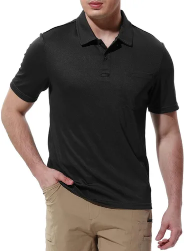 Vista 4 de Rdruko Camisas polo para hombre de manga corta, secado rápido, para golf y deportes al aire libre con bolsillo 01 Negro