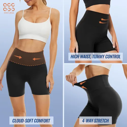 Vista 3 de 3 Pack High Waisted Biker Shorts for Women 3" 5" 8" Black Workout Yoga Compression Novelty Shorts for Running