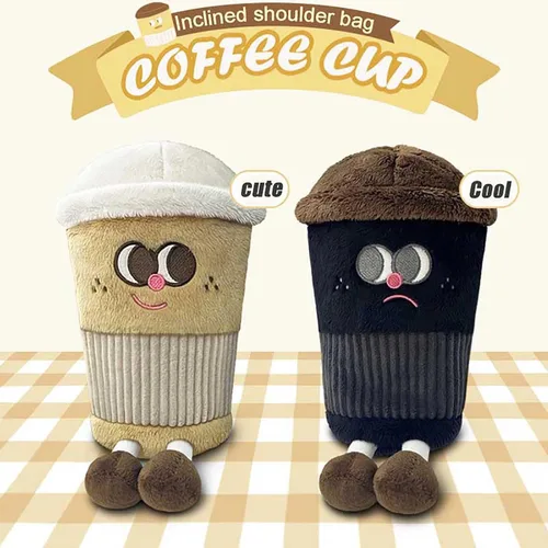 Vista 4 de Bolso cruzado de felpa para niñas, monederos de felpa, monederos kawaii, bolso de hombro para mujer, regalos de cumpleaños, café