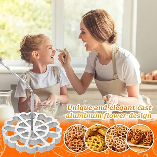 Vista 4 de Bunuelos - Juego de moldes de hierro con mango de madera, molde para hacer galletas de flor de loto, fabricante de rosetas desmontables, kit