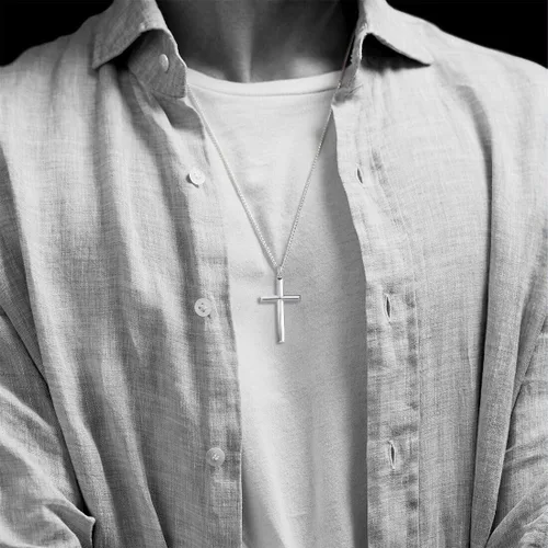 Vista 6 de FANCIME Collar con colgante de crucifijo de cruz de plata esterlina 925 chapada en oro blanco, joyería fina para regalar a él, hombres, padres