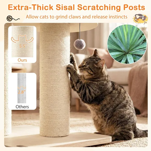 Vista 7 de Tangkula Árbol moderno para gatos, torre grande de varios niveles con condominio, hamacas y cesta colgante, árbol alto para gatos con postes
